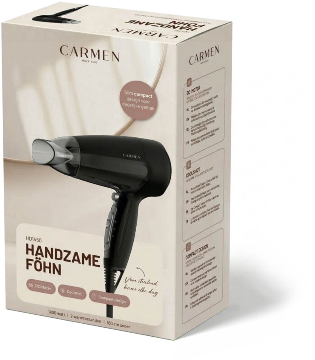 Carmen HD1450 - Föhn - 1400 watt - Coolshot - Zwart — afbeelding 2