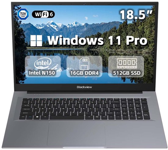 Laptop - Blackview AceBook 10 - 18,5 inch Full HD - 16GB DDR4 - 512GB SSD - Intel Twin Lake N150 - Intel® Graphics - Windows 11 Pro - WiFi 6 -Bluetooth 5.2 - Grijs - Blackview - Hoofdafbeelding