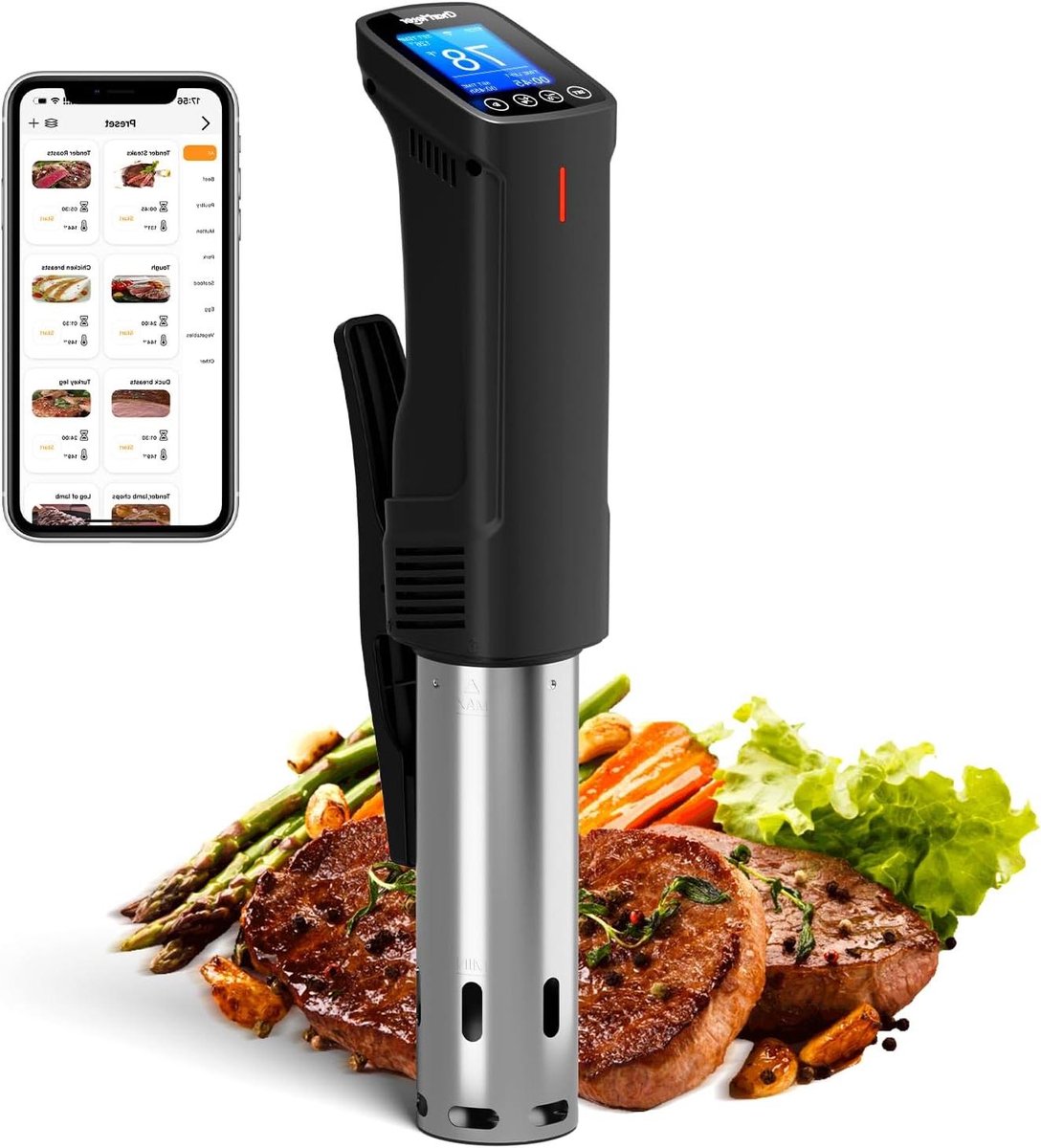 Sous Vide Koker - Duikcirculator Waterbad - Precisie Koken - App Bediening - 1000 Watt - Zwart