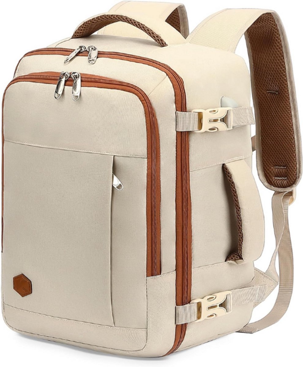 Reisrugzak Handbagage Reistas voor Ryanair Easyjet Vliegreizen School en Werk Laptoprugzak voor Heren en Dames Beige 45×36×20cm 30L