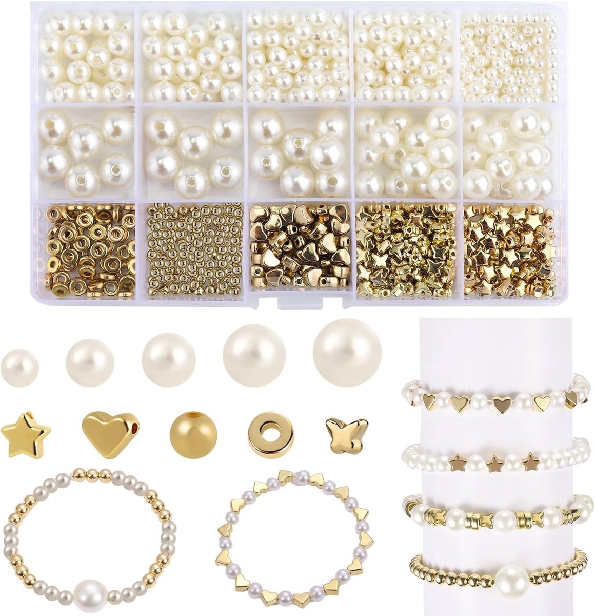 Complete Set van 800 Kralen voor Armbandjes Maken, Inclusief Parels en Spacer Kralen voor Creatieve Sieraden en DIY Projecten voor Volwassenen en Meisjes