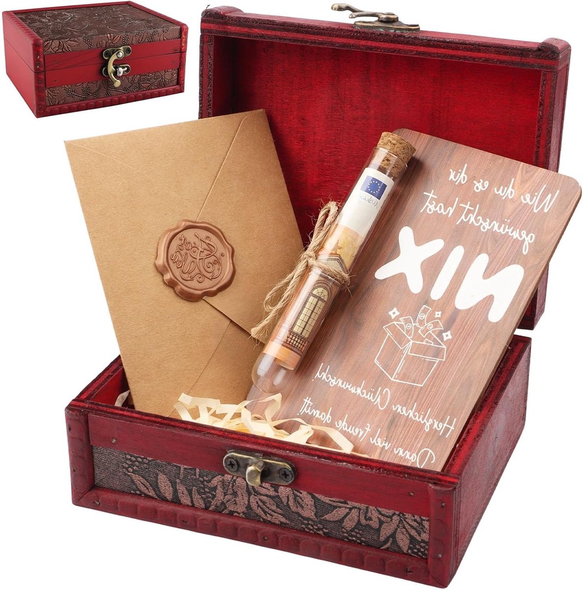 Niets Gift Schatkist van Hout met Houten Kaart en Enveloppen voor Geldgeschenken - Grappige Cadeau-ideeën voor Jubilea en Verjaardagen voor Mannen en Vrouwen