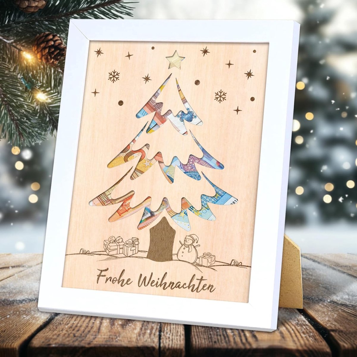 Money gift Christmas picture frame – geld cadeau verpakking – kerstboom decoratie – grappig voor vrouwen mannen vrienden familie collega