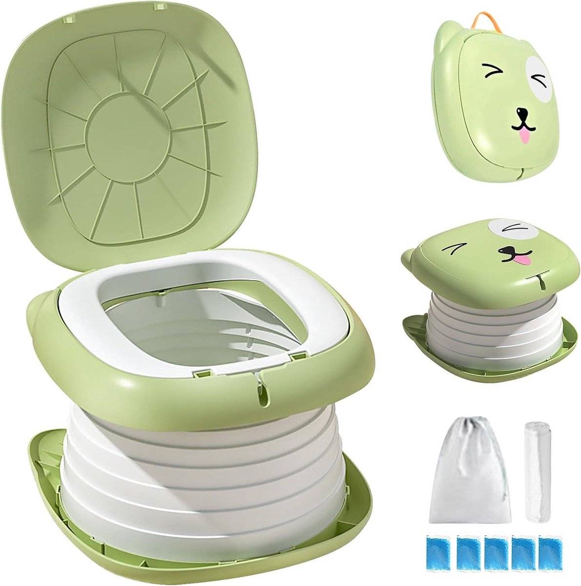 Opvouwbaar Toiletbril Kind - Reispotje Kinderen - Zindelijkheid Onderweg - Compact Lichtgewicht Ontwerp - 24 x 12 cm - Groen