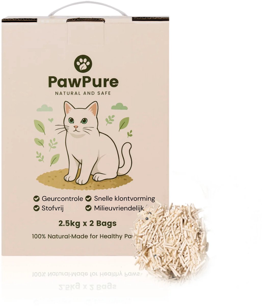 PawPure Kattenbakvulling Tofu & Cassave 5kg (2×2,5kg) - Stofvrij - Snel Klonterend - Geurcontrole