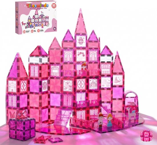 TilesMinds® - Magnetisch Speelgoed - 50 Stuks - Prinsessenset - Magnetische Tegels - Montessori Speelgoed - Bouwblokken - Constructieset - Kinderen 3-12 Jaar