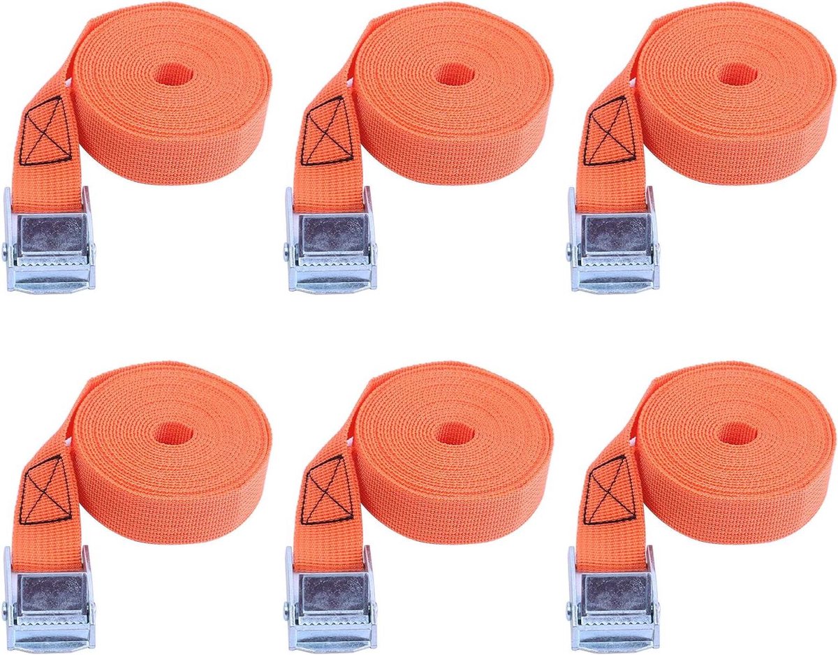 Spanbanden met snelsluiting - Bevestigingsbanden fietsendrager - Bagage vastzetten - Snelsluiting met tandwielen - 25 mm x 2 m - Oranje