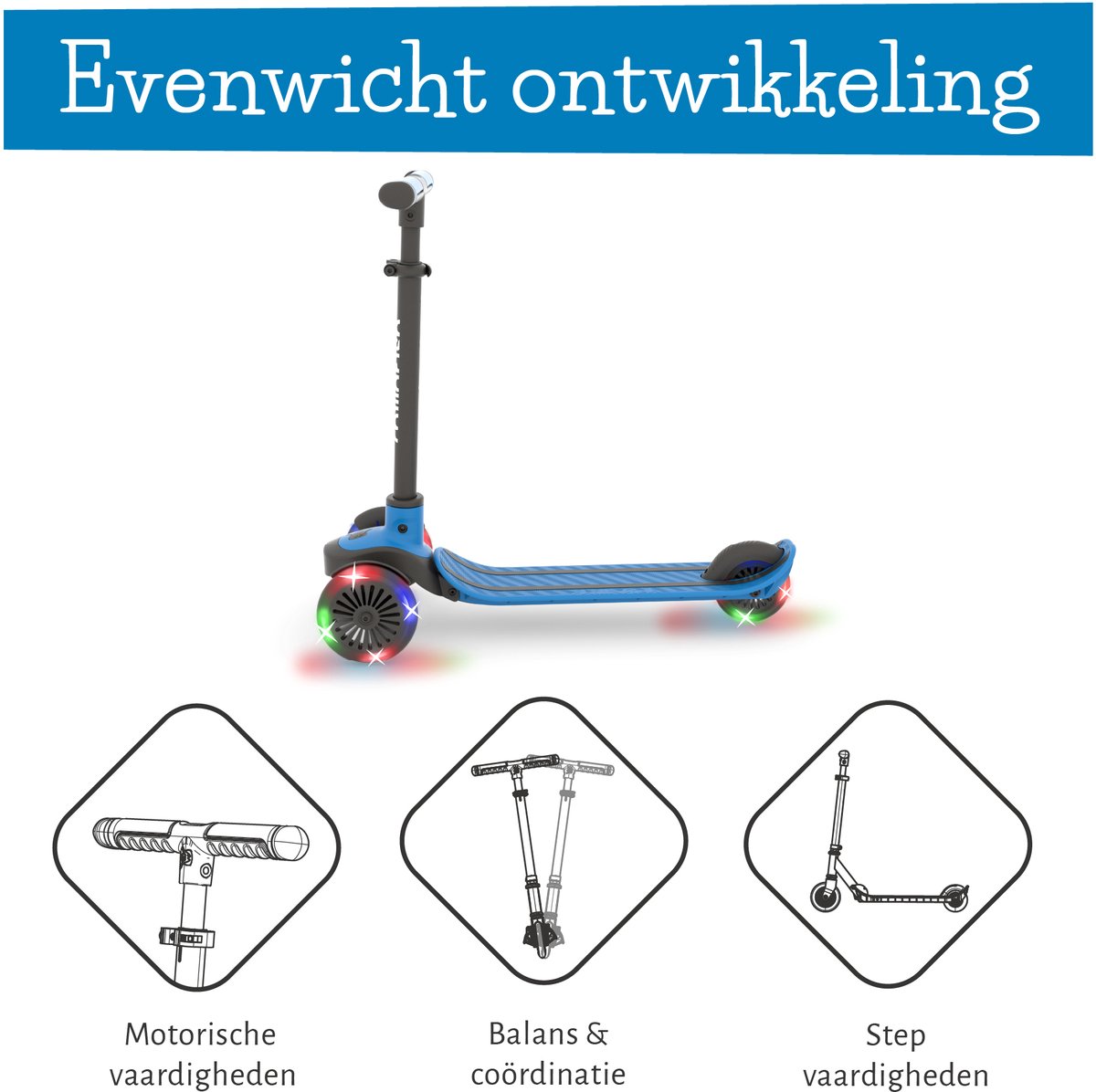 Chillafish Kinderstep 3 Jaar met drie LED wielen - Blauw - Lichtgewicht Glow step jongens en meisjes met afneembaar stuur en voetrem - Aanpasbaar in hoogte - Leun-om-te-sturen - Extra grip handgrepen - Geen batterijen nodig - Model Scotti Glow 3 — afbeelding 3