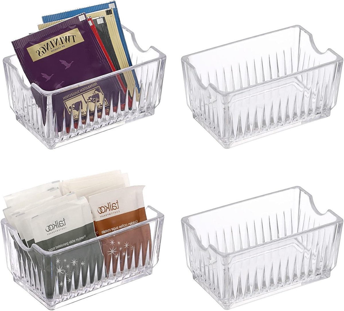 Set van 4 Suikerzak Houders, Plastic Theezakjes Organizer, Sweetener en Condimenten Bakjes voor Café, Bar en Restaurant