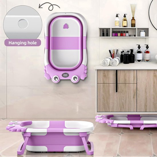 Opvouwbare Babybadkuip - Draagbaar Reisbadje - Baby's Baden - Realtime Temperatuurmeter - 0-36 Maanden - Paars — afbeelding 5