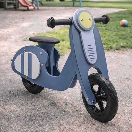 Maxx Kidz houten retro loopfiets – verstelbaar zadel – blauw