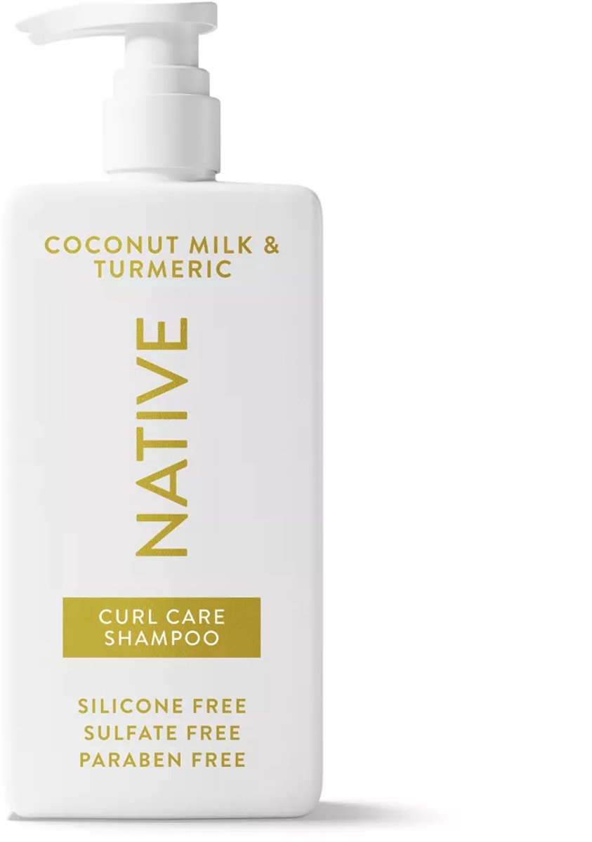 Native Coconut Milk shampoo voor krullen met kokosmelk en kurkuma. Sulfaat-, parabenen- en siliconenvrij. 487ml