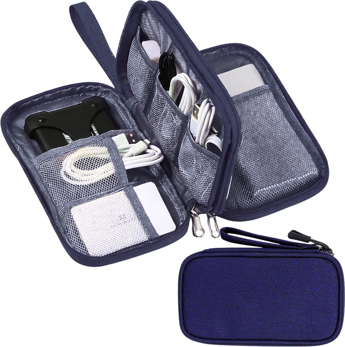 Tamarow 1 Stuk Kabel Organiser Tas - Kabeltas - Electronica Organizer Etui - Opbergtas voor Kabels en Accessoires - Klein - Blauw