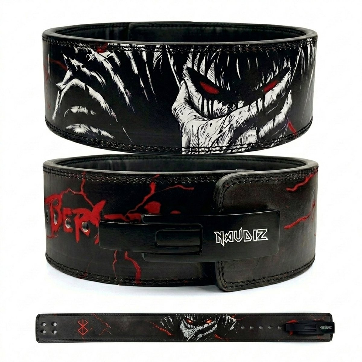Naudiz Berserk - Brand Of Sacrifice Lever Belt 10MM – Gewichthefriem – Gewichthefriem – Powerlifting Belt – Leer – 10 cm – Zwart/Rood