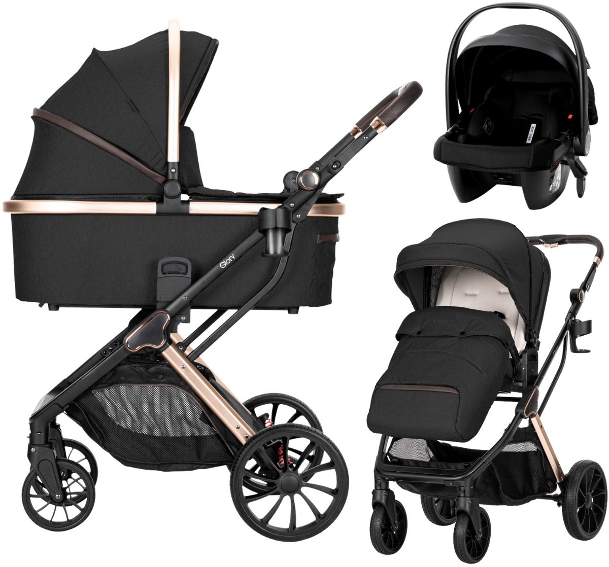 Lorelli Glory Black 3-in-1 Kinderwagen met i-Size Autostoel