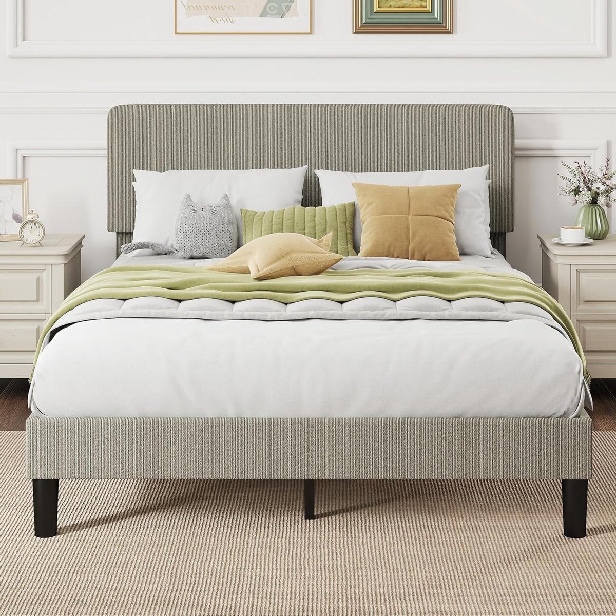 Bedframe met lattenbodem - Bedonderstel Slaapkamerframe - Ontspannen slapen - Verstelbaar hoofdeinde - 140 x 190 cm - Grijs
