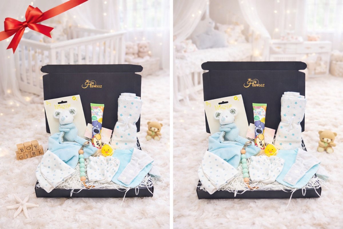 Luxe Geboorte Cadeaubox Mint groen - Hawsaz.nl kraamcadeaus - Babygeschenkset - Babyverzorging - Genderneutraal cadeau - Rammelaar/Bijtring - Gepersonaliseerde cadeaus - Speenkoord - Slabbetje - Babyset - Babyshower