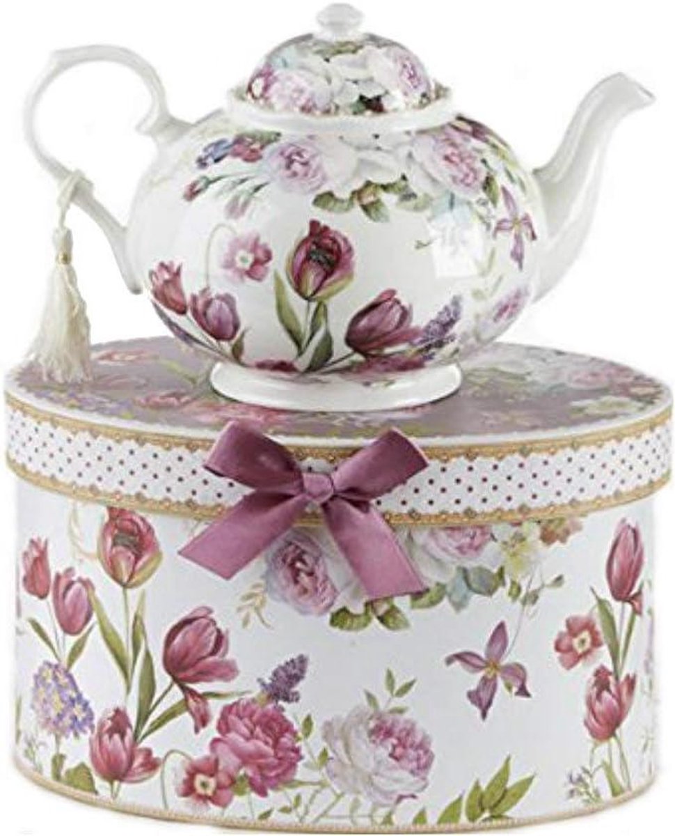 Porseleinen Theepot - Theekan Tulp - Koffie en Thee - Met Deksel - 9.5 x 5.6 cm - Wit