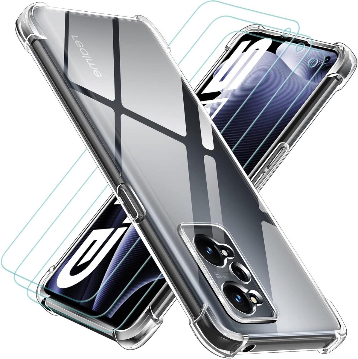 Telefoonhoesje met Screenprotector - Beschermhoes Transparante Cover - Telefoon Beschermen - Versterkte Hoeken - 3 Stuks - Transparant