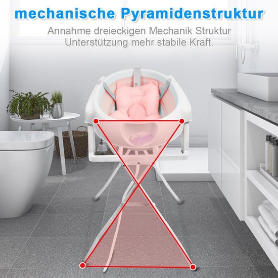 Opvouwbaar Babybadje - Draagbaar Badje - Baby Verzorging - Inclusief Verhoogd Onderstel - 82 cm - Roze — afbeelding 4