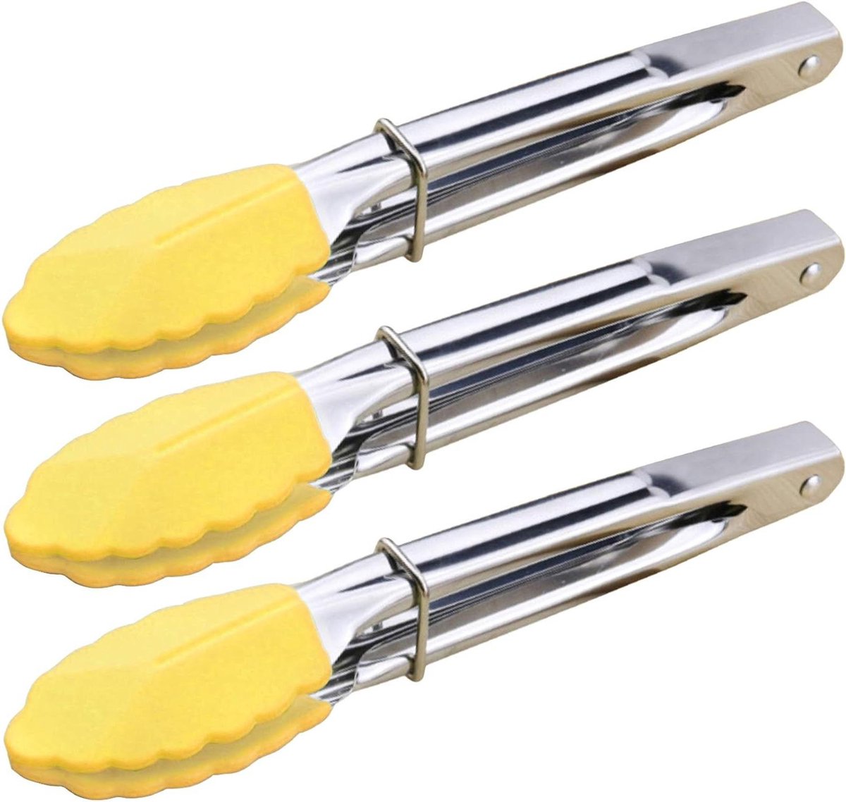 Mini Tang Set - Serveertang Keuken - Koken en Serveren - Siliconen Tips - 7 Inch - Geel