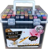 Jolly Craft - Twin Markers - 80 stuks - Dubbele punt - Alcohol Markers - Stiften - In opbergdoos