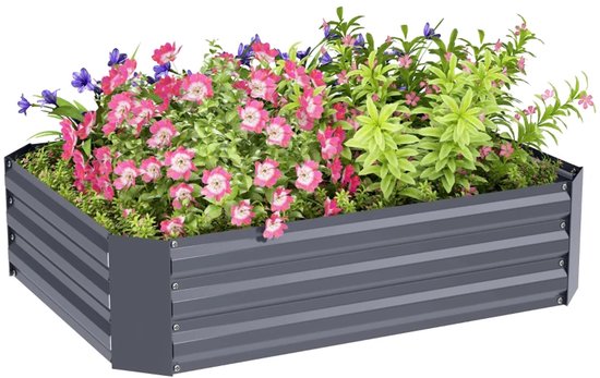 Foto: Grote plantenbak luxe bloembak plantenbed bloempot tuinbed kweekbak moestuinbak kruidenbed voor buiten terras tuin balkon voor groenten bloemen kruiden 120 x 90 x 30 cm donkergrijs