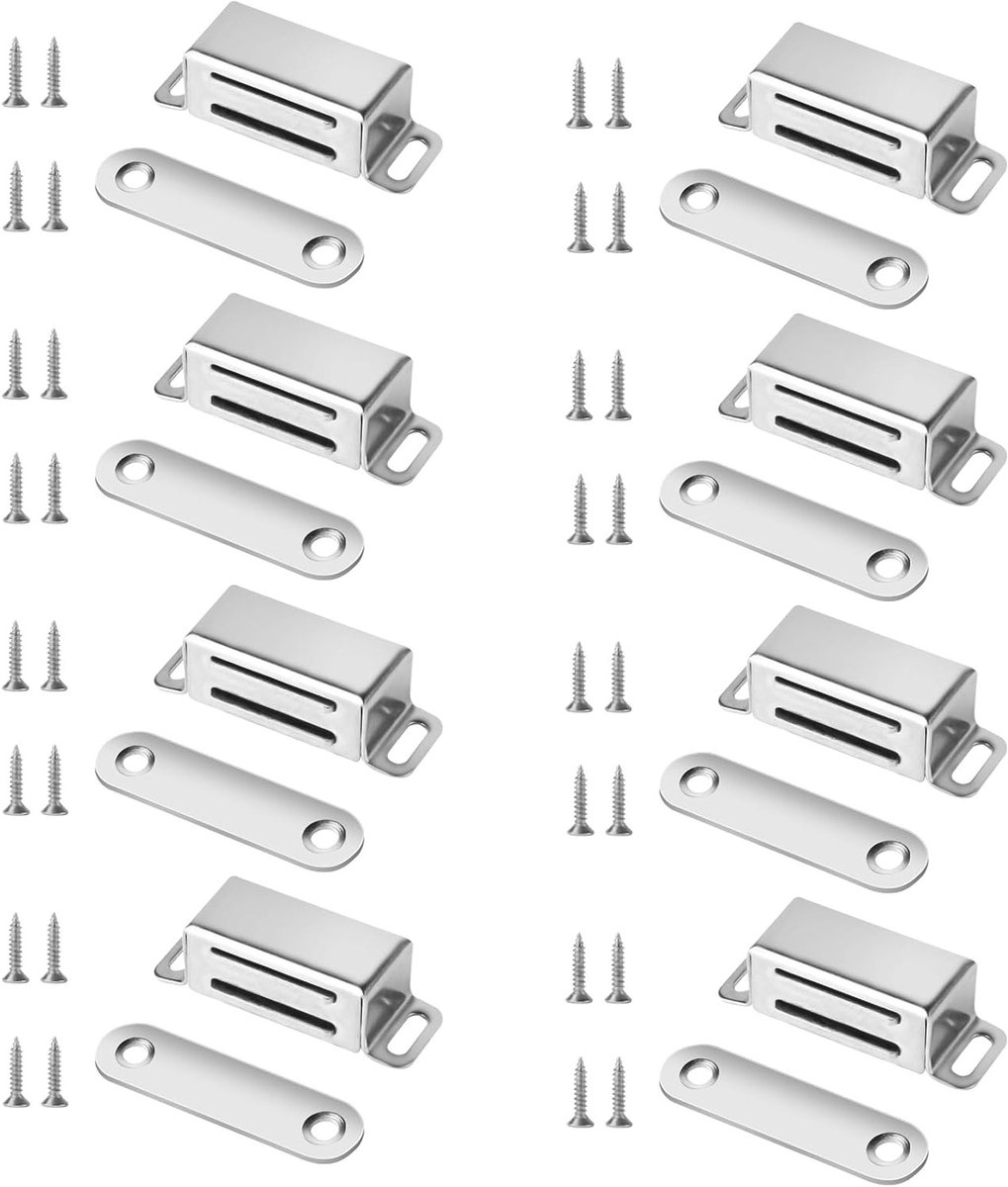 Set van 8 Sterke Magnetische Deursluitingen voor Kastdeuren, Kledingkasten en Balkondeuren met 32 Bevestigingsschroeven