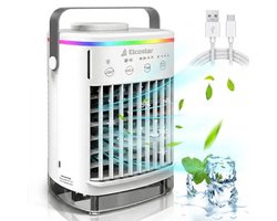 Elcostar® Premium Portable Airco – Mini Airco – 2026 Model – Mobiele Airco – Luchtkoeler 4-in-1 – 4 windsnelheden, 2 luchtbevochtingsstanden & Timer – Aircooler – Draagbare Airco – Lekvrij – Airco – Wit