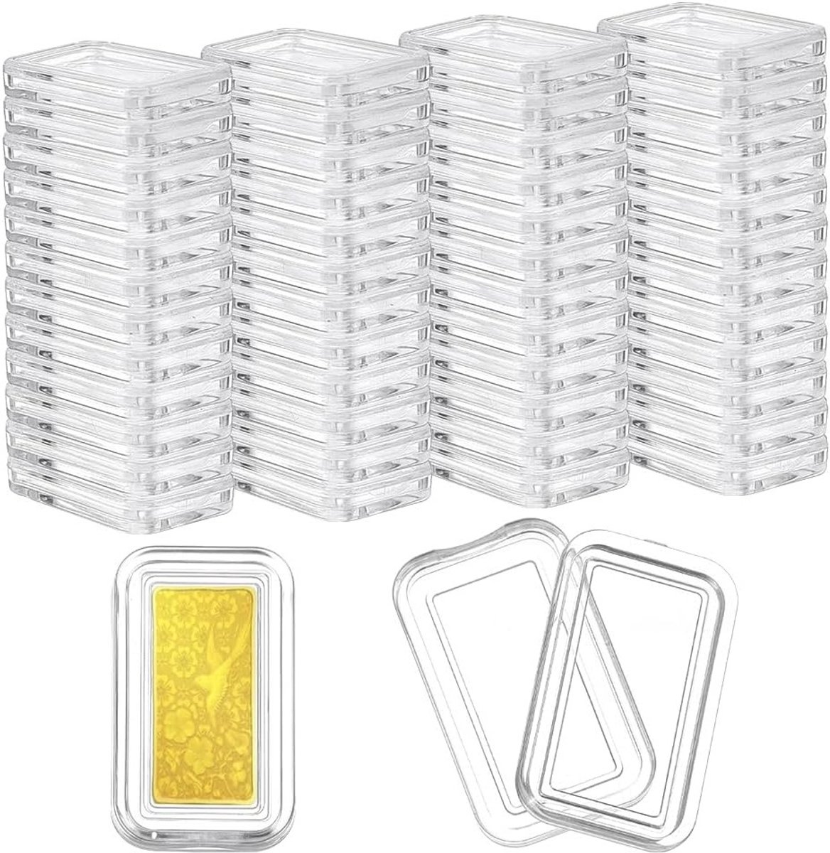 50 Stuks Zilveren Acrylaat Bar Dozen met Deksel, Transparante Capsule Opbergdozen voor 1 oz Zilveren Staven, Perfecte Bewaring en Bescherming