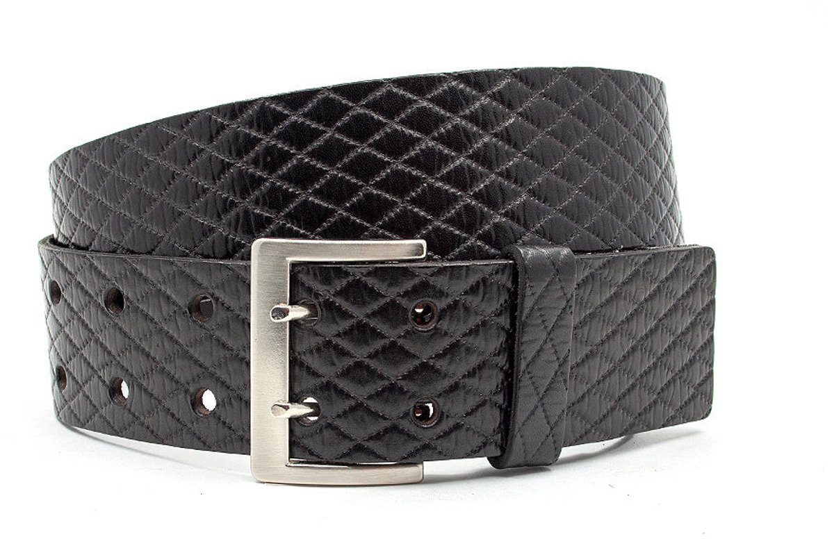 Damesceintuur zwart met dubbele doorn - 5 cm breed - Leer - Jeans riem - Casual - Maat 95