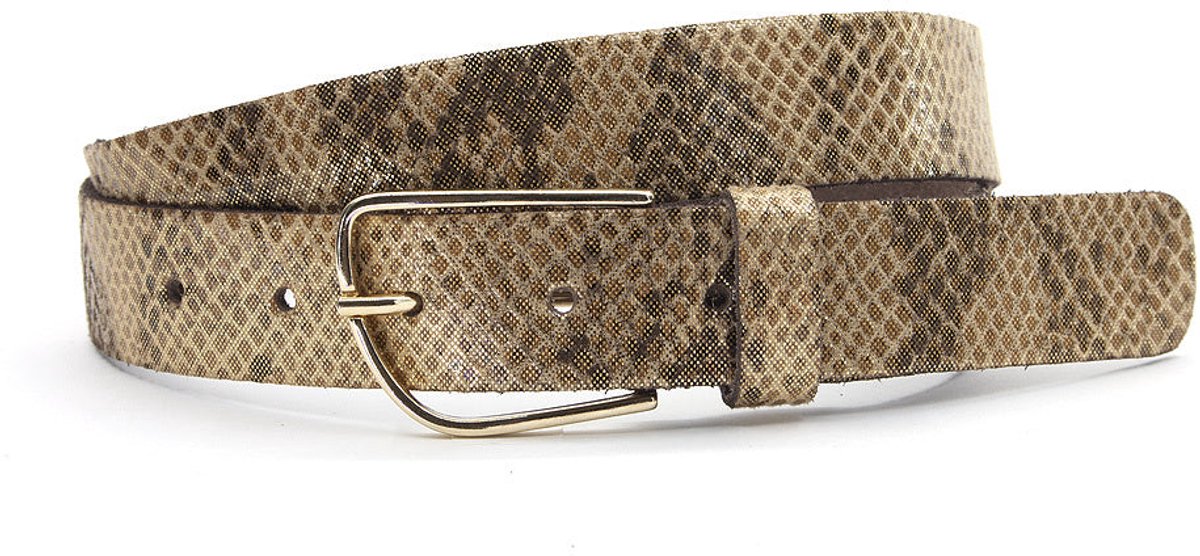 Leren bruin/bronzen dames riem met slangenprint - 3 cm breed - Leer - Jeans riem - Casual - Maat 85