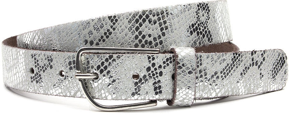 Dames riem wit met slangenprint - 3 cm breed - Leer - Jeans riem - Casual - Maat 80