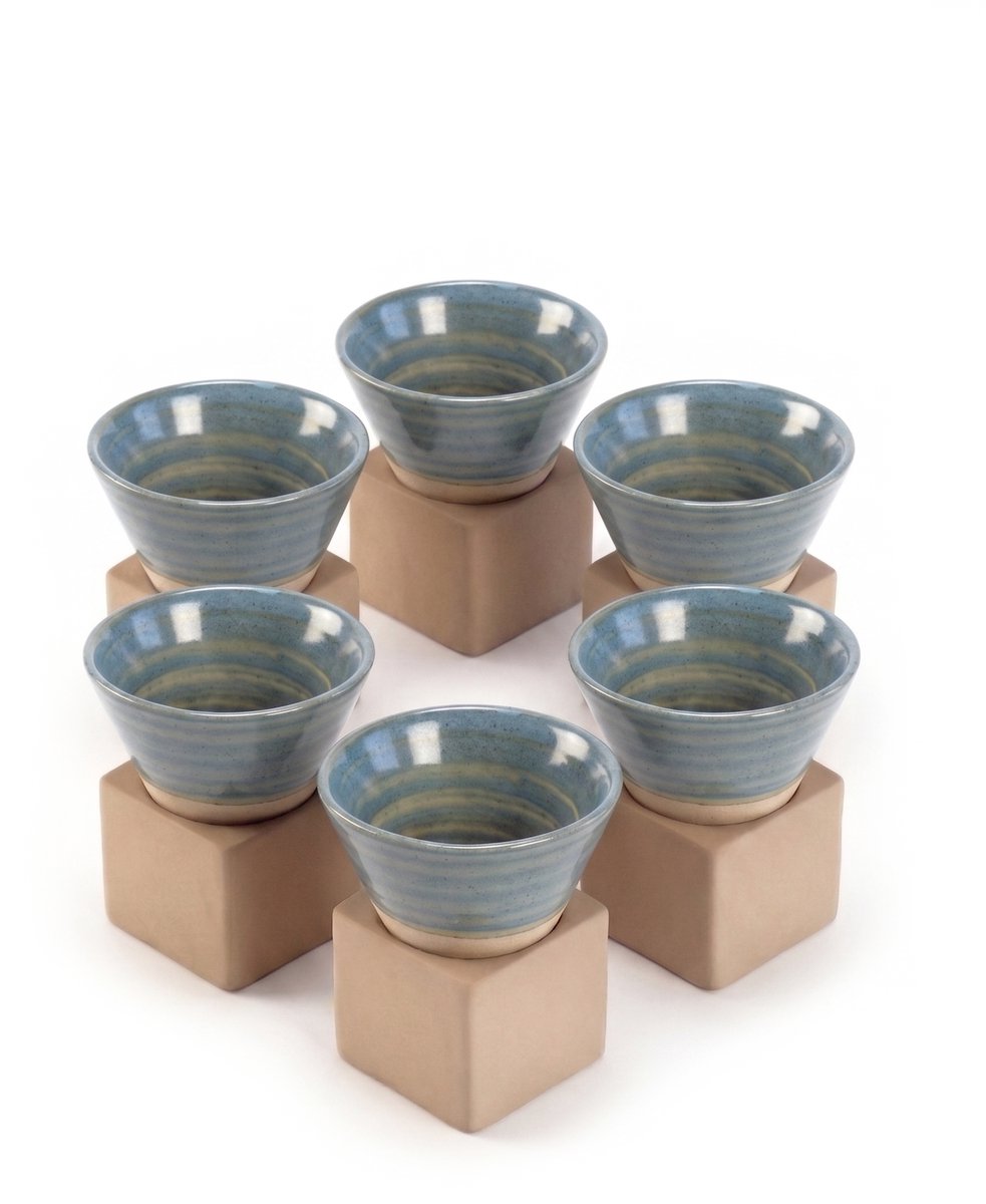 Proefer 6x Aqua Keramieken Kopje 190ml – Cilindervorm – Geglazuurde Afwerking – Design Koffiekopje met Vierkante Basis – Geschikt voor Espresso, Cappuccino & Thee