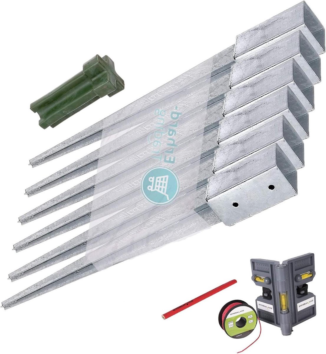 Paaldragers met Accessoires - Bodemhulzen Set - Palen Plaatsen - Thermisch Verzinkt Staal - 900 x 71 x 71 mm