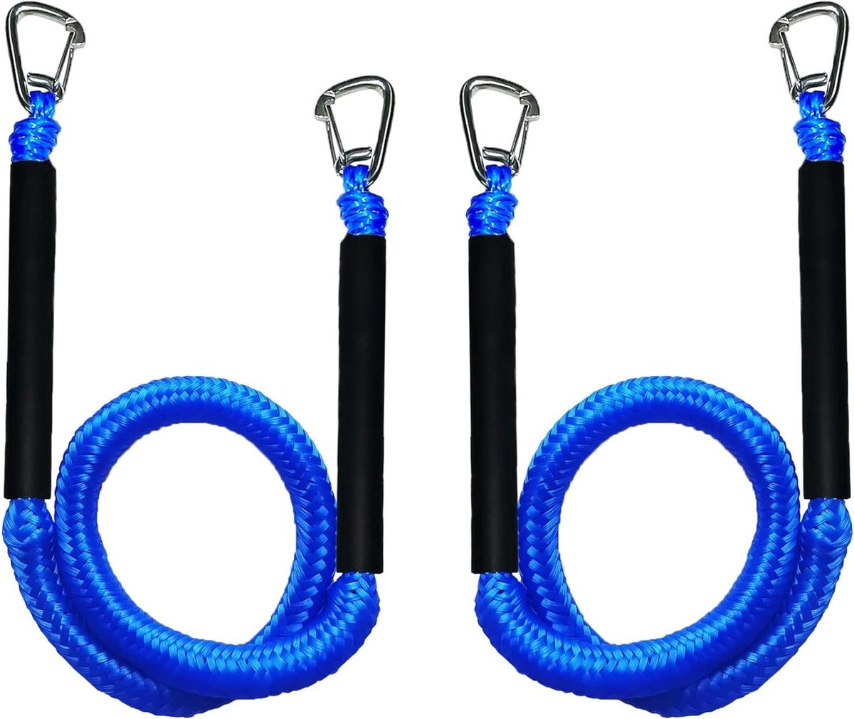Docklijnen Bungee Koord - Aanleglijnen Boot - Veilig Aanleggen - Met Schuimvlotter - 2 stuks - Blauw