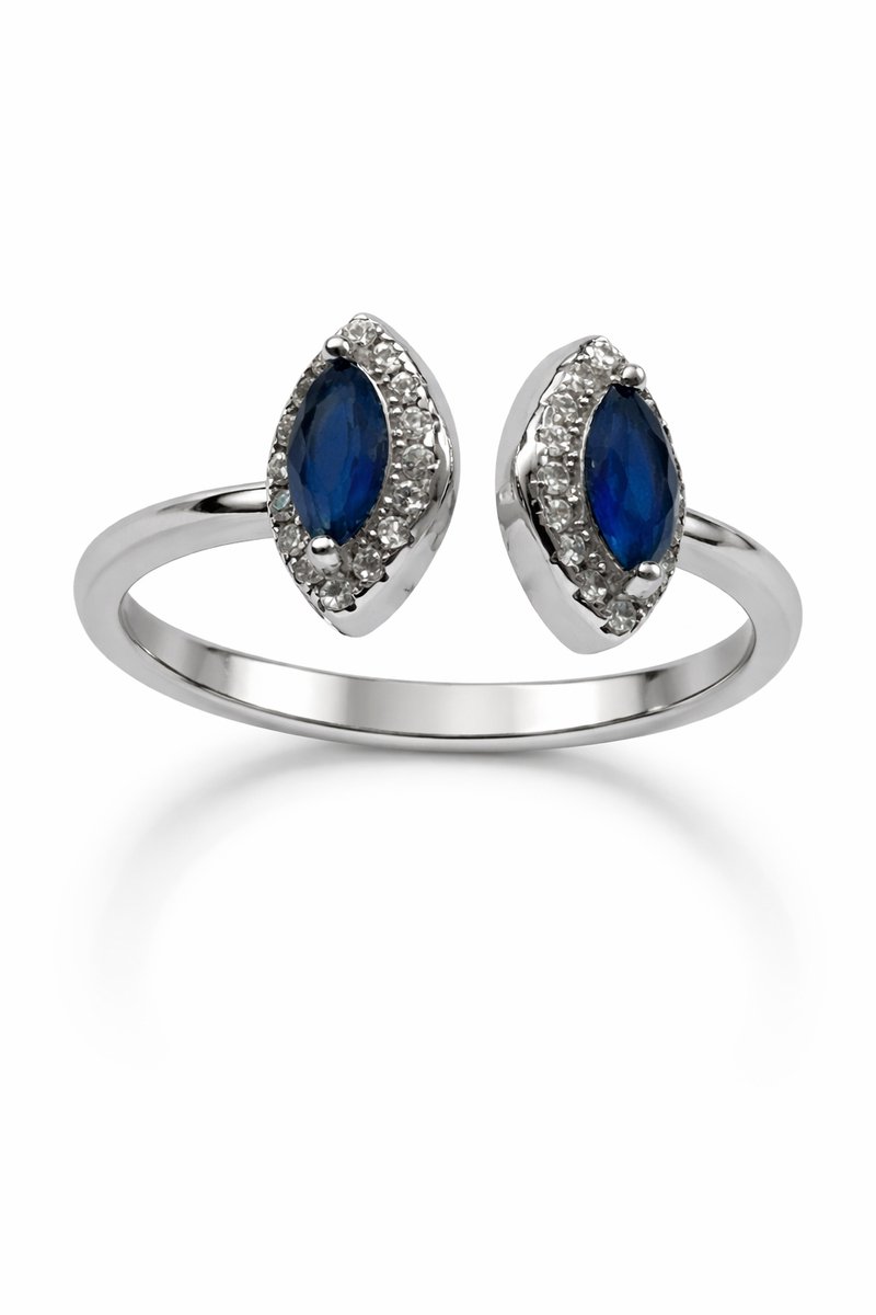 N3 Collecties 925 Sterling Zilver Blauw Zirkoon Open Vinger Ring Voor Vrouwen Verstelbaar