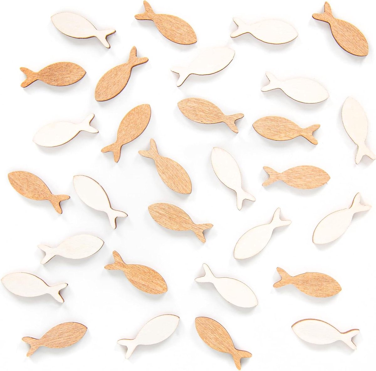 Houten Vissen Decoratie - Scatter Decoratie Visjes - Tafeldecoratie Feest - Natuurlijk Hout Design - 2.5 cm - Bruin Naturel
