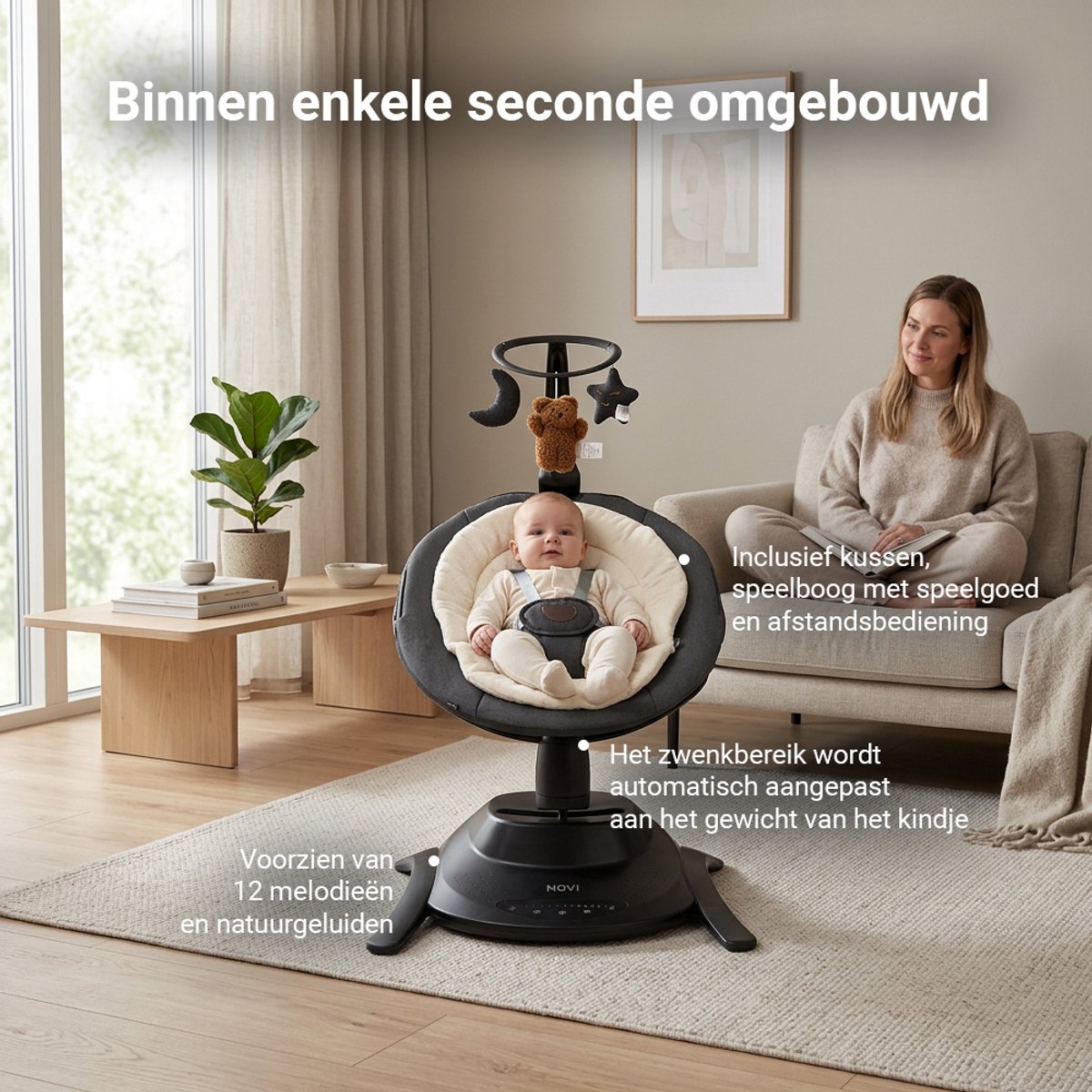 Novi at Home Stardust 2-in-1 Babyswing en Wieg - Zwart thumbnail 2