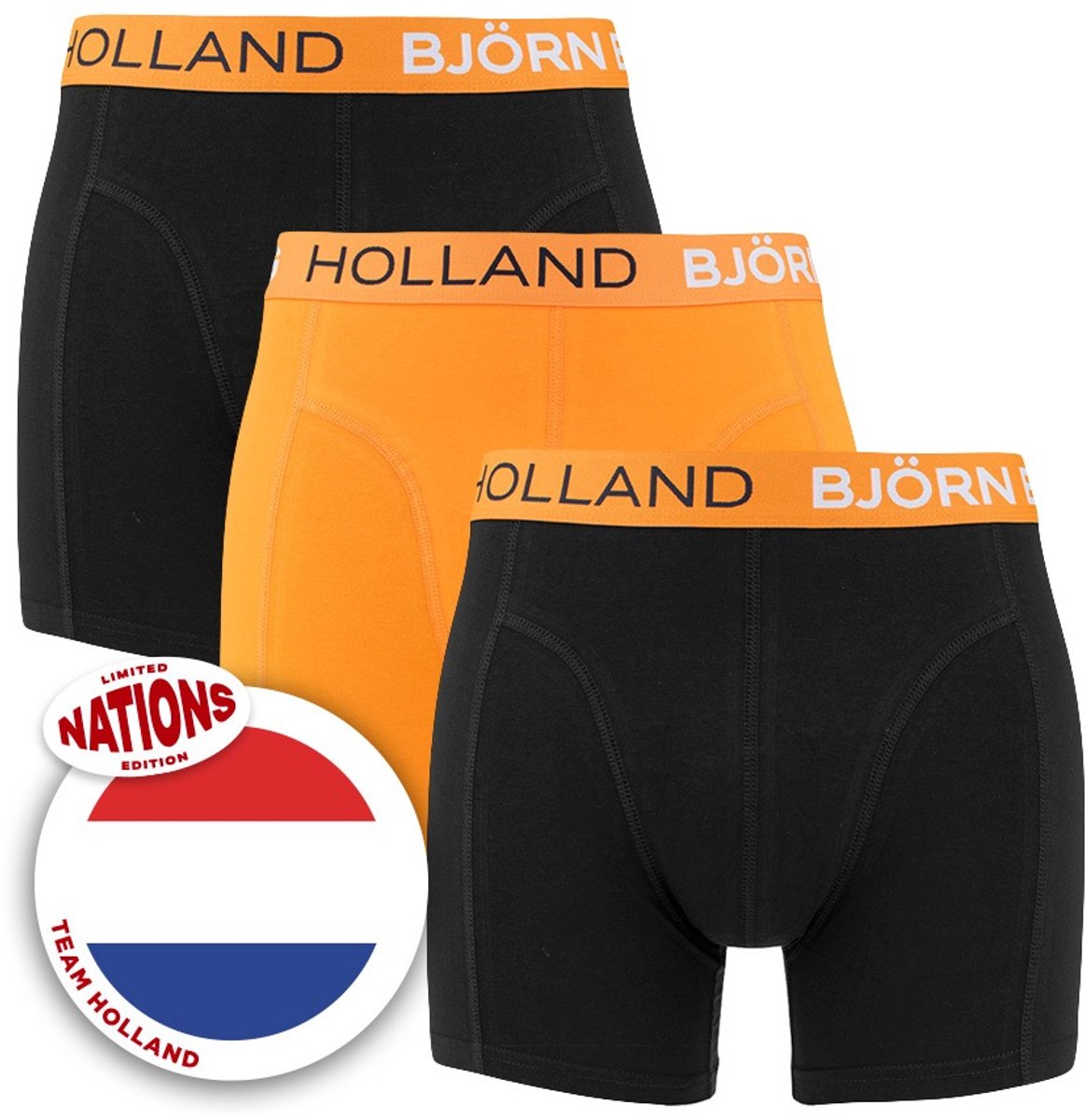 Björn Borg Boxershort Heren Nederland Oranje WK Voetbal Editie Holland - Oranje/Zwart - 3 Stuks - Maat XL