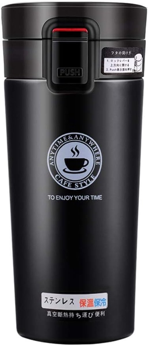 Leak-proof Isolatie Thermo Reisbeker met Deksel - BPA-vrij - 380 ml - Zwart