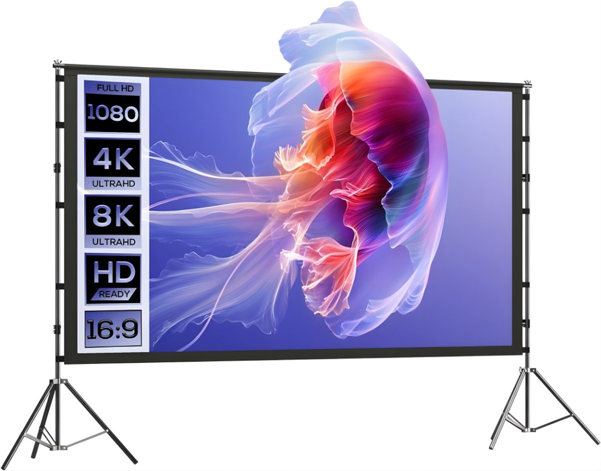 Florixa® Projectiescherm - Beamer Scherm - Projectiescherm Met Statief - Beamer Projector - Zwart - 268cm x 181cm x 1cm