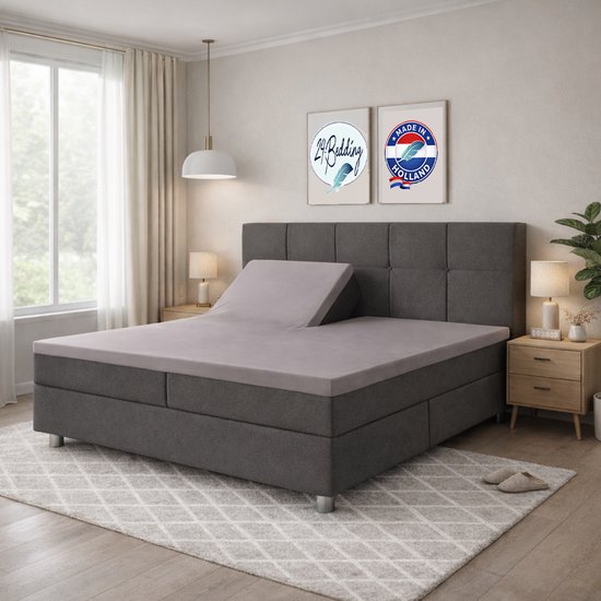 24-Bedding Splittopper Hoeslaken 180x210 cm Donker Grijs - 100% Percaline Katoen - Verkoelend Splittopper Hoeslaken