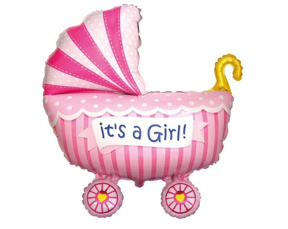 Folie ballonnen set meisje - Geboorte/Babyshower - Geboorte - Babyshower - Gender reveal - Baby meisje ballon - Kinderwagen ballon (Roze) - ooievaar met baby ballon (Roze) - "Its a girl" ballon - latex ballonnen