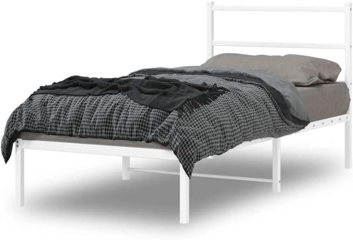 Metalen Bedframe - Ledikant Hoofdbord - Slaapkamer Inrichten - Robuuste Constructie - 90x190 cm - Wit