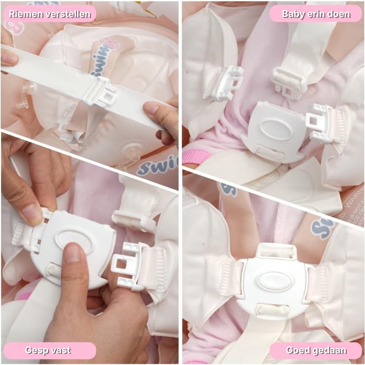 Opblaasbare zwemvlotter voor baby's - Baby Zwemring met Verwijderbaar Zonnekapje - zwemband - zwemtrainer - voor leeftijd 6 - 30 maanden - babyfloat - roze — afbeelding 5