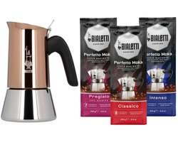 Bialetti Venus Copper Percolator 6 kops + Bialetti koffiepakket 3 x 250gr