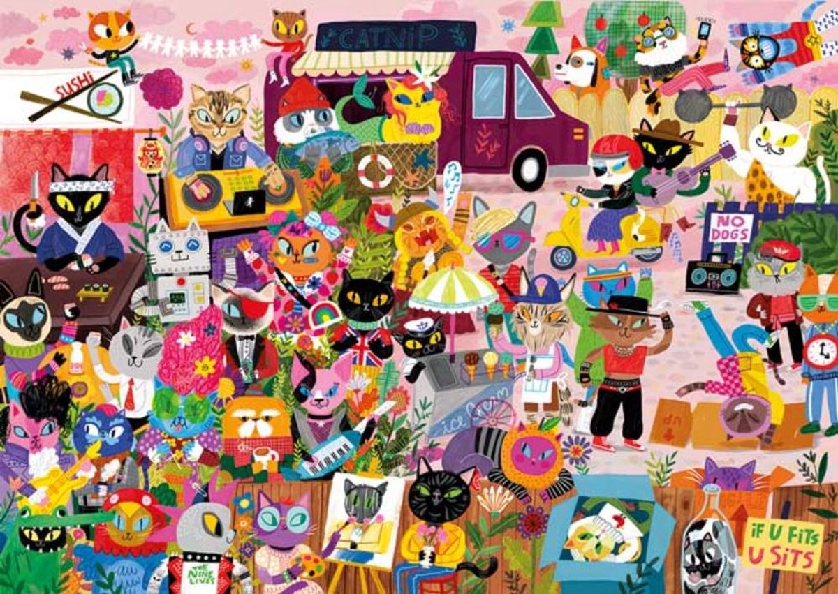 Magnolia puzzel Cat Crowd - legpuzzel 1000 stukjes multicolor.