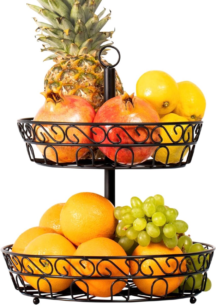 Florixa® Fruitschaal - Fruitmand - Etagere 3 Laags - Fruitschaal Etagere - Fruit Etagere - Zwart - 36cm x 36cm x 30cm