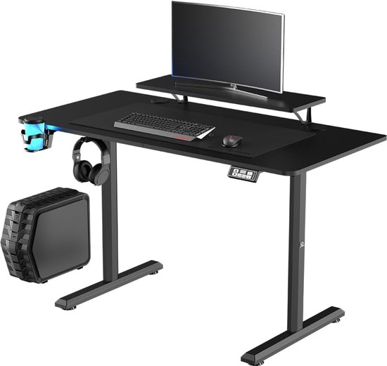 Gaming Bureau - Bureau met monitorplank - Comfortabel Werken - Elektrisch Verstelbaar - 120x60x72-117 CM - Zwart — afbeelding 3